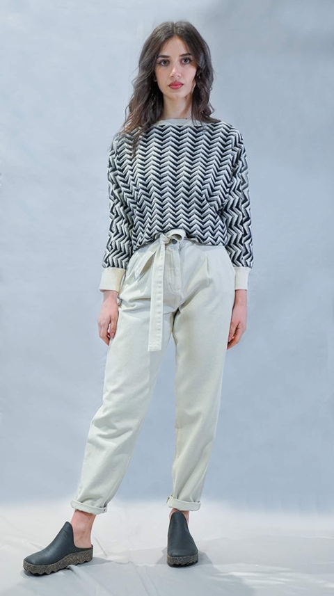 YAYA – Pantalone con cinta, tessuto jeans colore pietra
