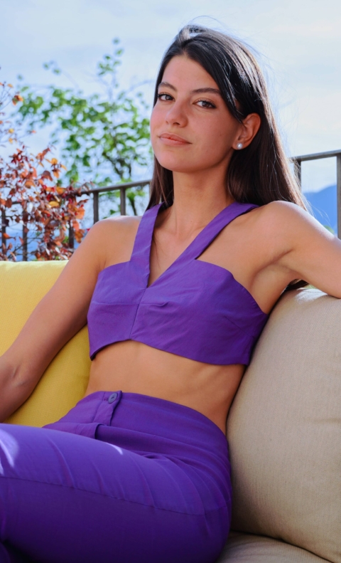MALLONI – Top in lino e cotone elasticizzato colore viola