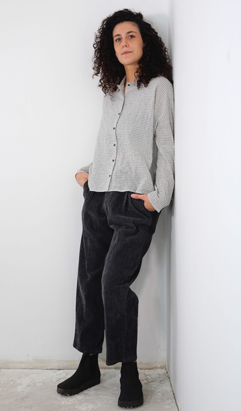 APUNTOB – P1002 pantalone in tessuto velluto a coste in cotone elastan colore grigio scuro