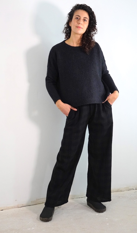 APUNTOB – P1798 pantalone a quadri cioccolato e nero in lana vergine