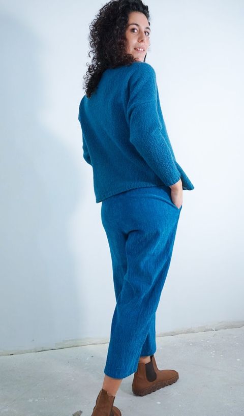 APUNTOB – P540 Pantalone in velluto a coste cotone elastan colore ottanio