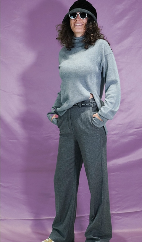 TELA – Pantalone in flanella di lana colore grigio medio